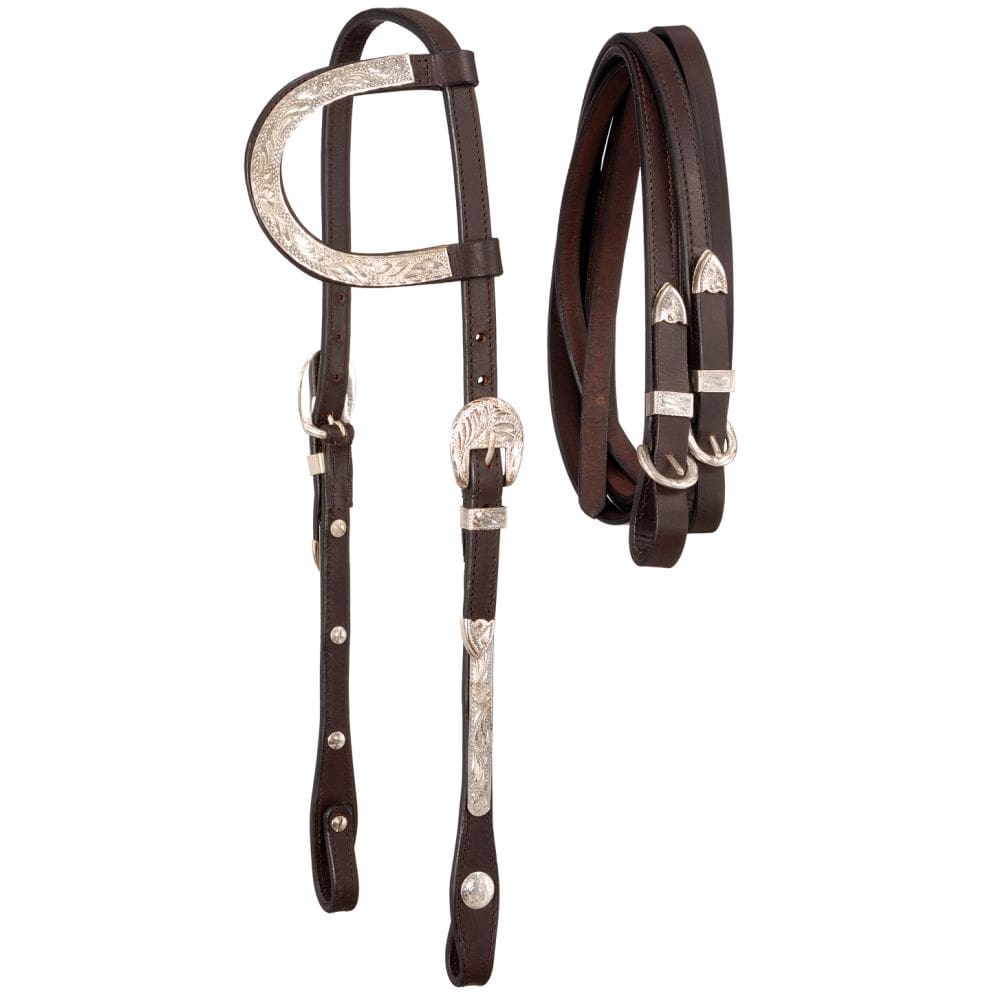 Single Ear Headstall with Silver Accents and Matching Reins