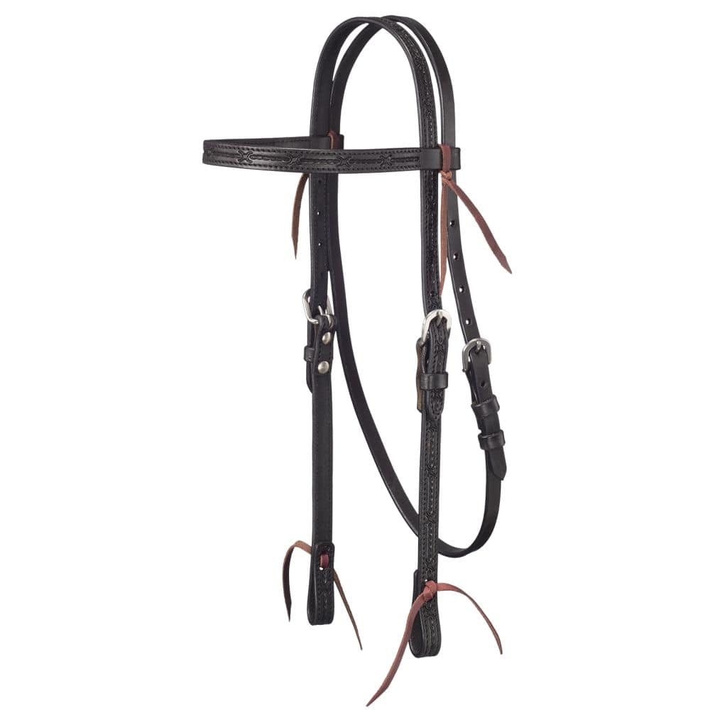 Tough-1 Leather Straight Brow Headstall w/ Barbed Wire Detail