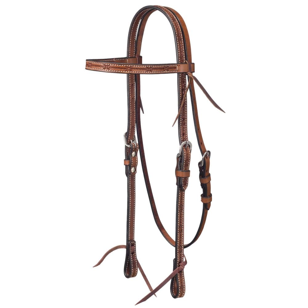 Tough-1 Leather Straight Brow Headstall w/ Barbed Wire Detail