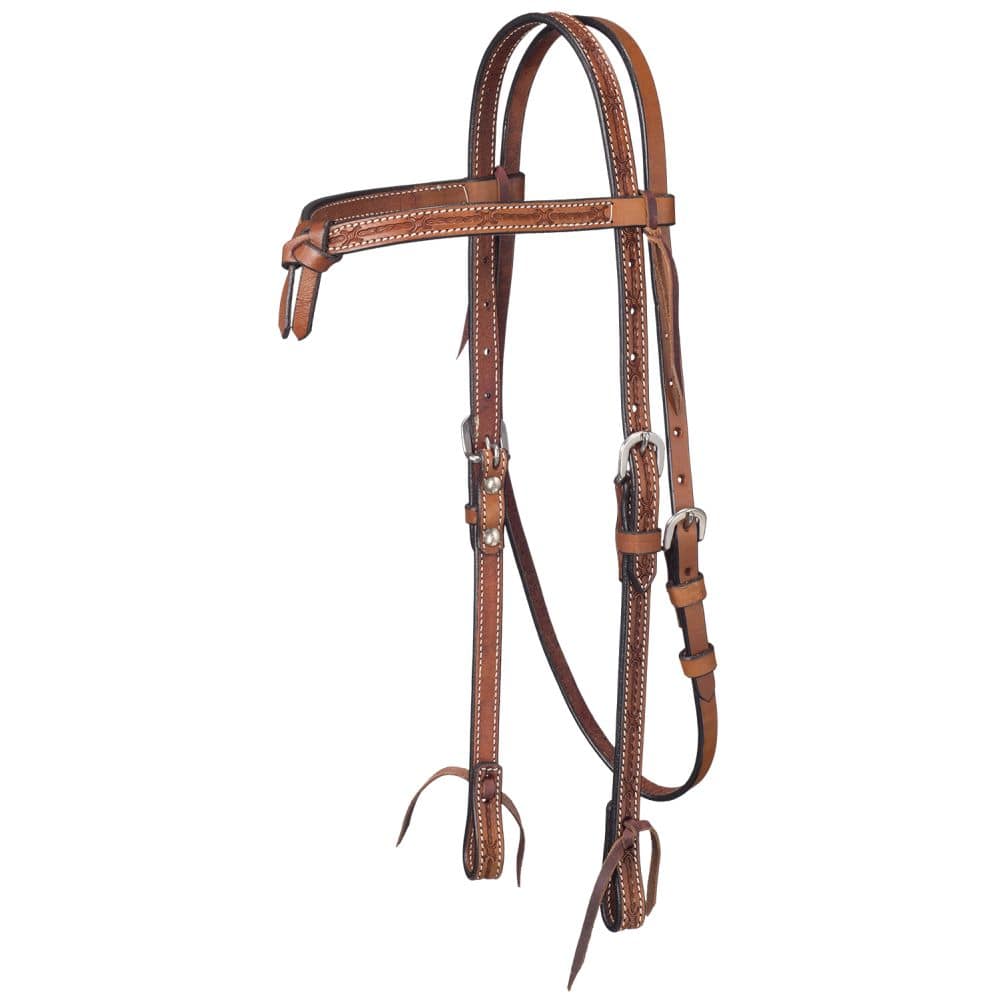 Tough-1 Leather Futurity Brow Headstall w/ Barbed Wire Detail