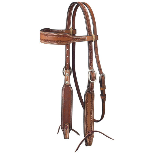 Tough-1 Leather Wide Brow Headstall w/ Barbed Wire Detail