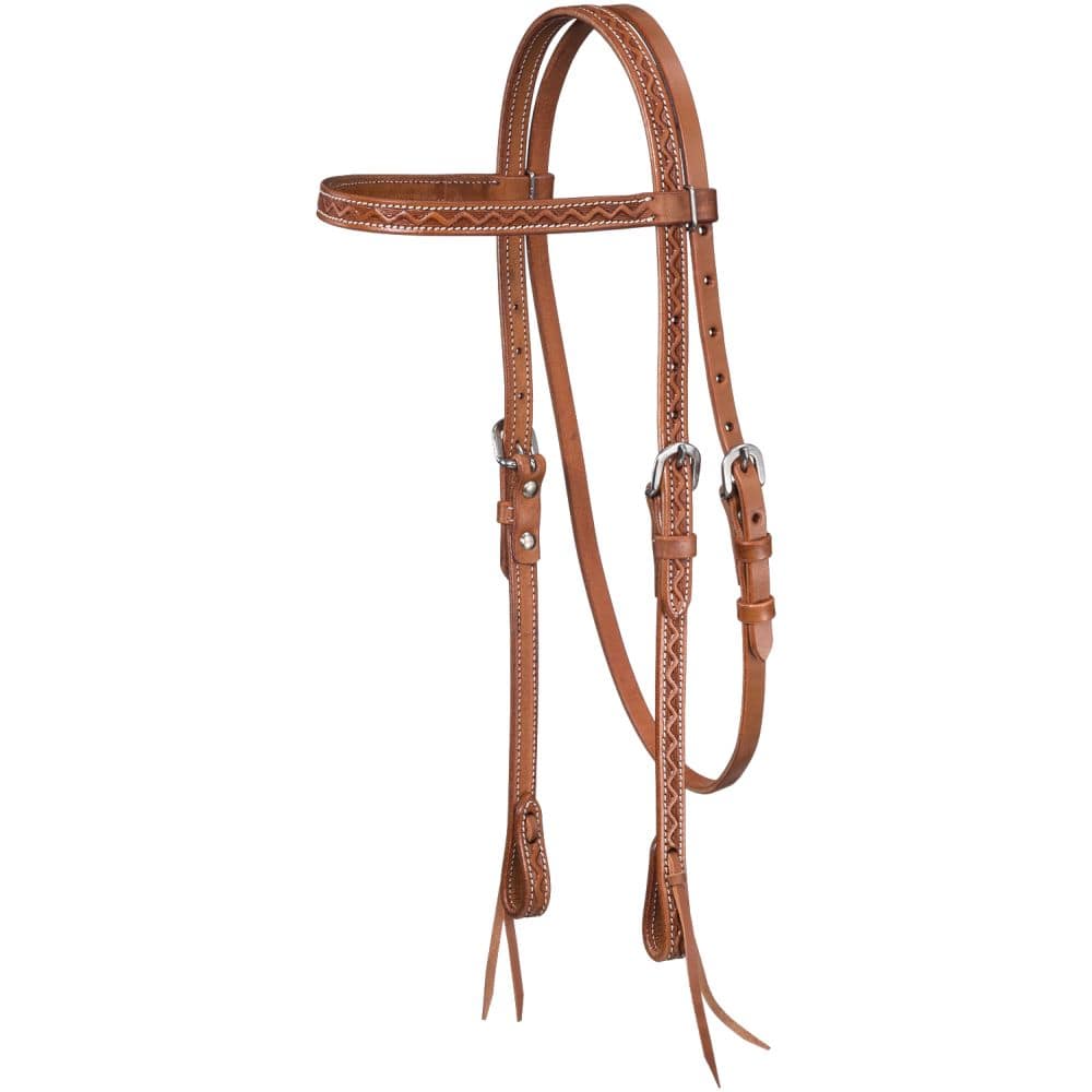 Zig Zag Tooled Premium Cowhide Browband Headstall