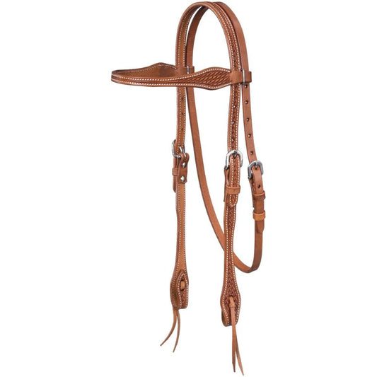 Basket Stamped Premium Cowhide Tapered Browband Headstall