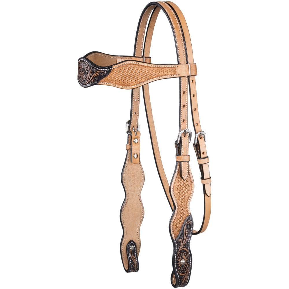 Flared Two Tone Floral/Basket Browband Headstall