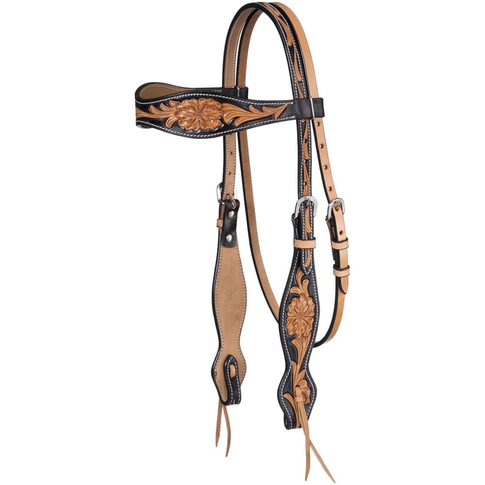 Flared Two Tone Floral Cowhide Headstall