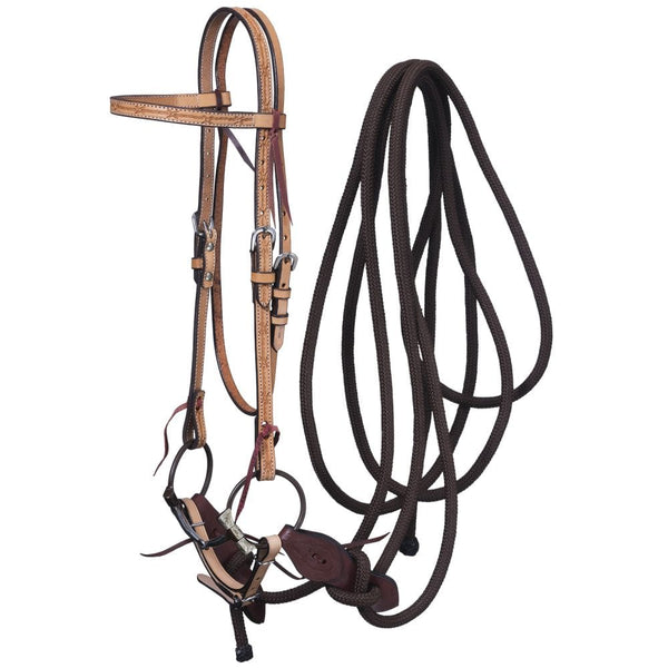 Leather Browband Headstall, Snaffle & Mecate Set