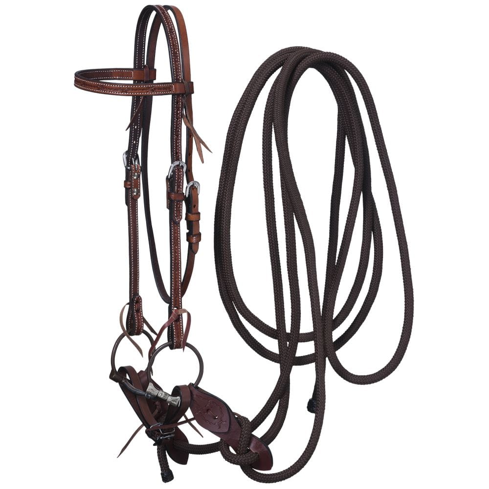 Leather Browband Headstall, Snaffle & Mecate Set