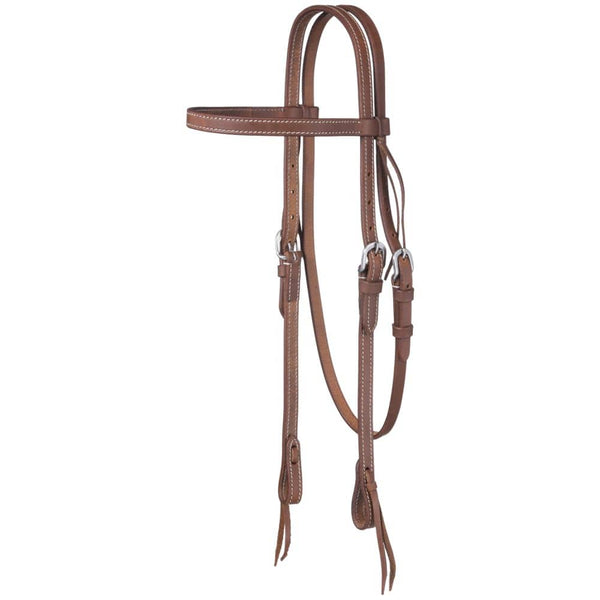 Double Stitched Harness Leather Browband Headstall w/Tie Ends