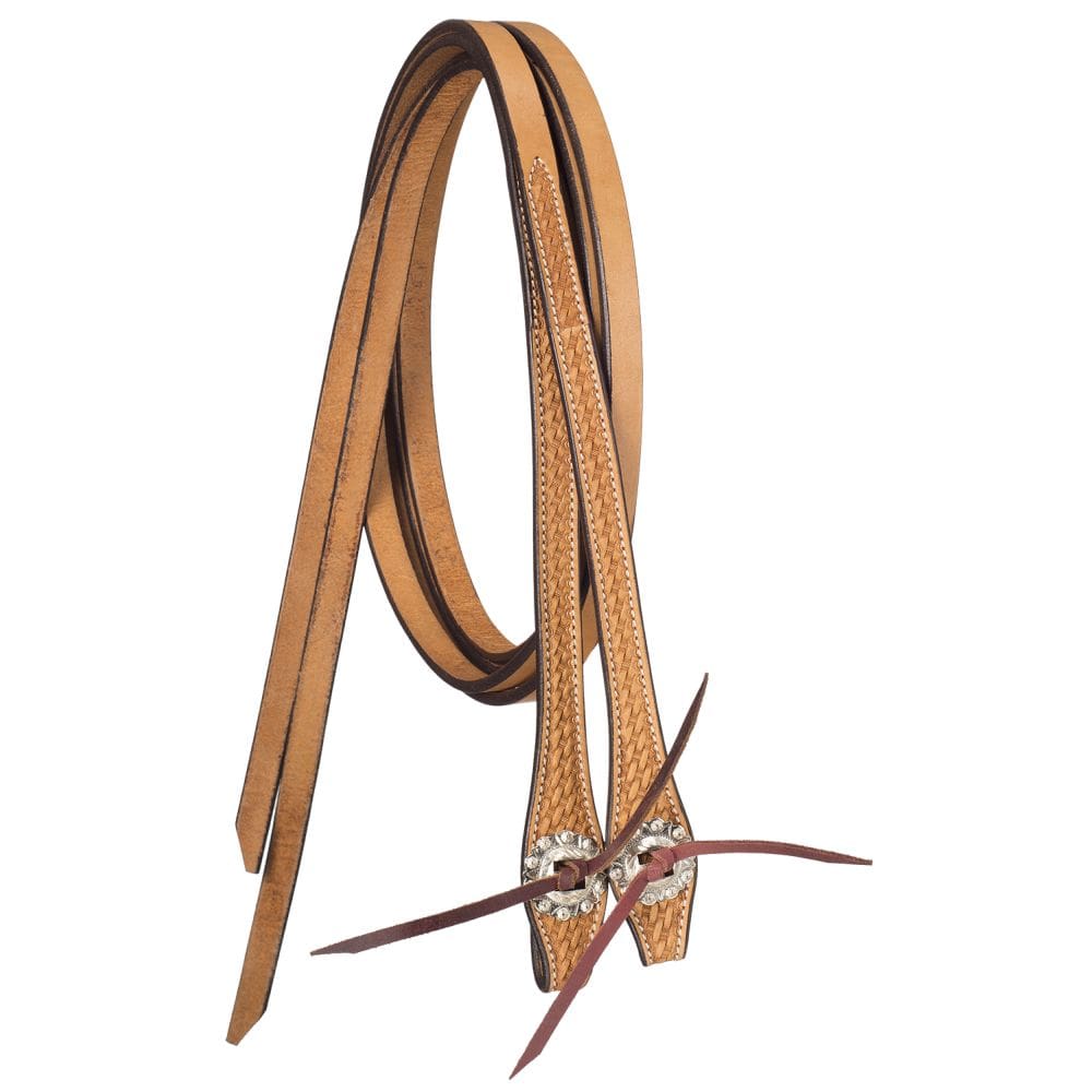Tough1® 8' Basket Tooled Split Reins with Silver Conchos