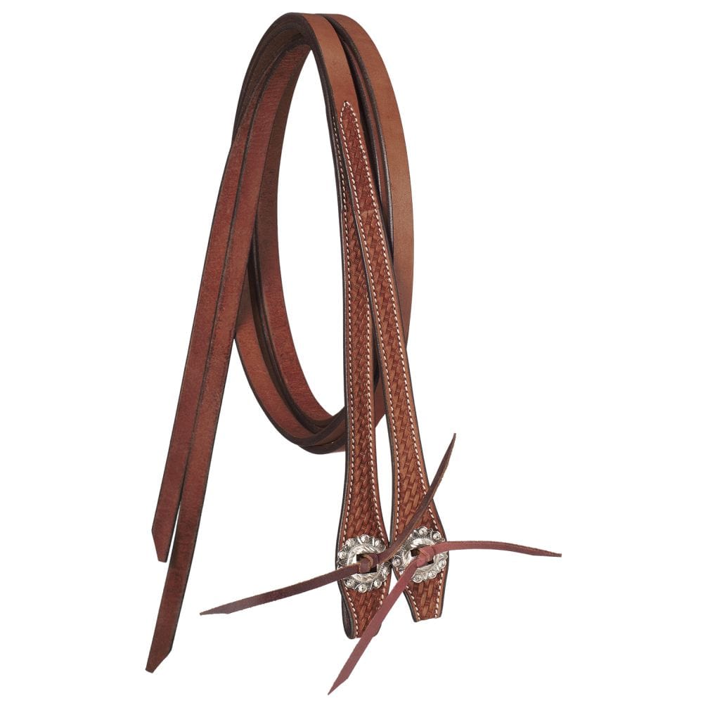 Tough1® 8' Basket Tooled Split Reins with Silver Conchos