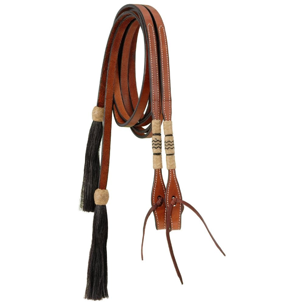 Split Reins W/Braided Rawhide & Horsehair Tassels