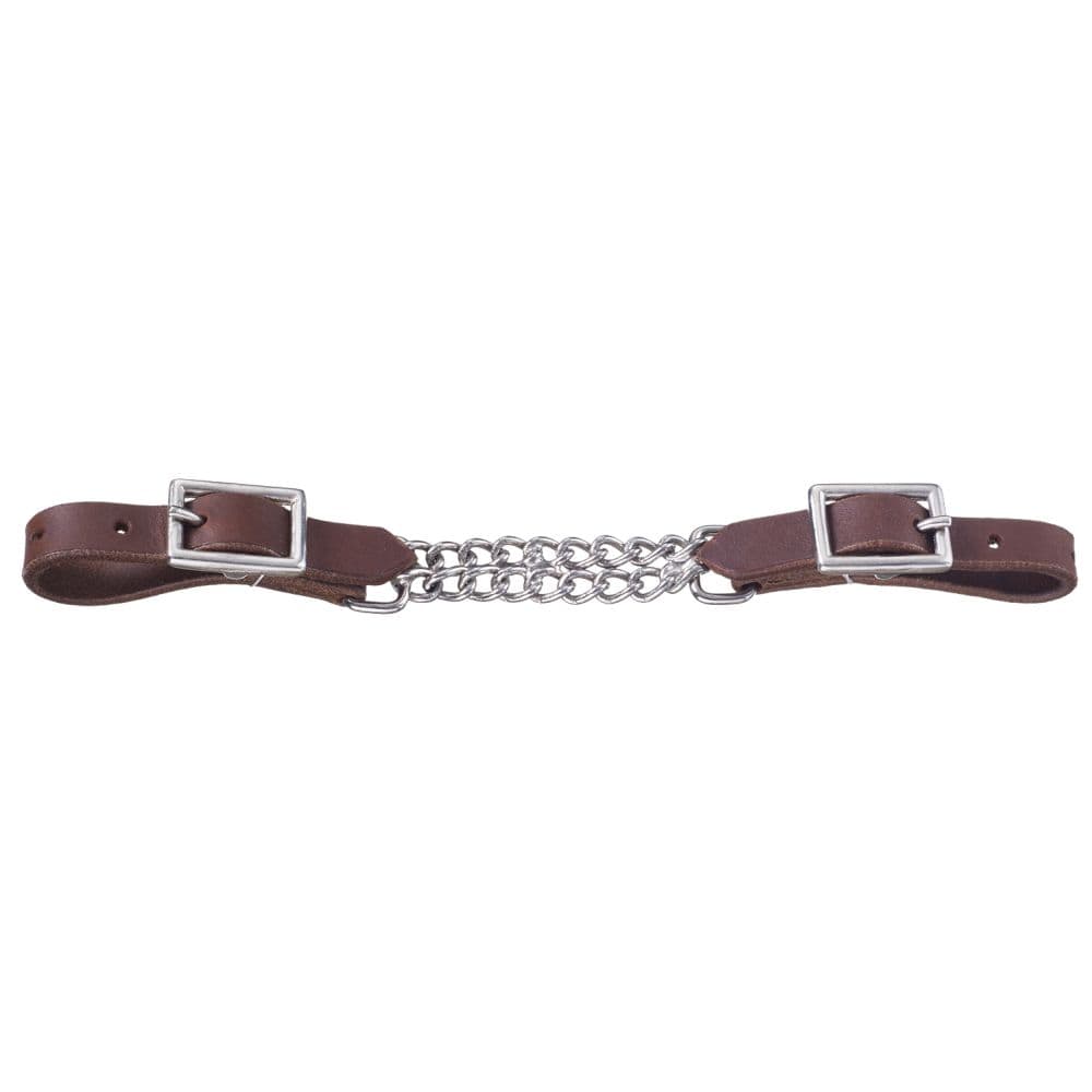 Tough1® Harness Leather Curb Strap with Double Chain