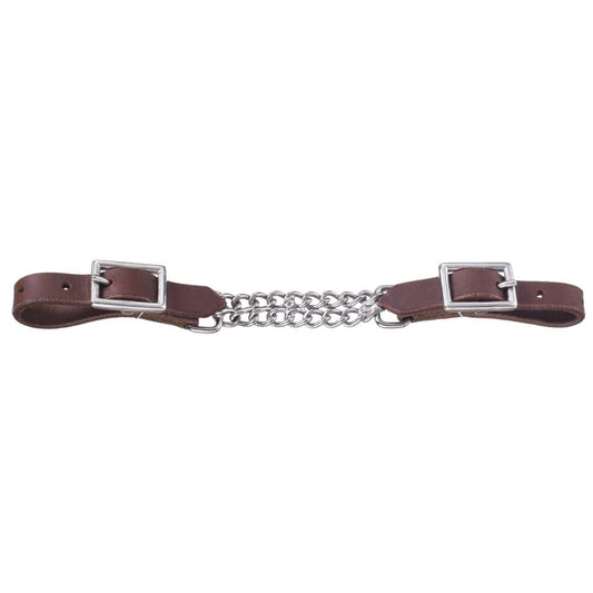 Tough1® Harness Leather Curb Strap with Double Chain