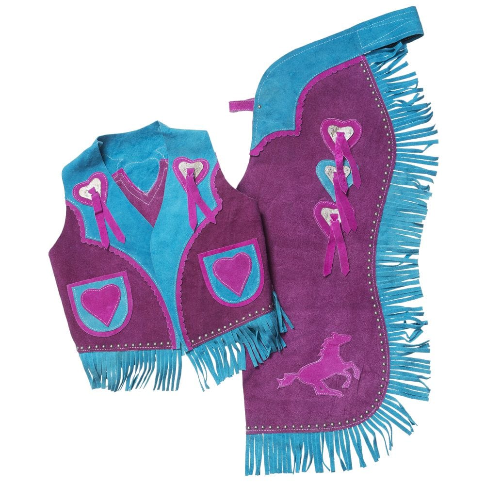 Tough1® Galloping Horse & Hearts Premium Youth Chap and Vest Set