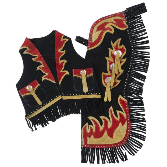 Tough1® Bucking Horse & Flames Premium Youth Chap and Vest Set