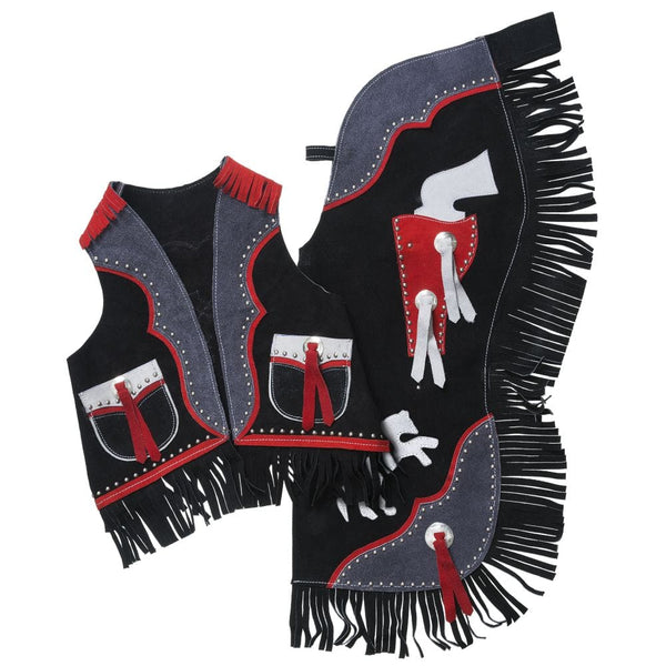 Tough1® Rearing Horse & Pistols Premium Youth Chap and Vest Set