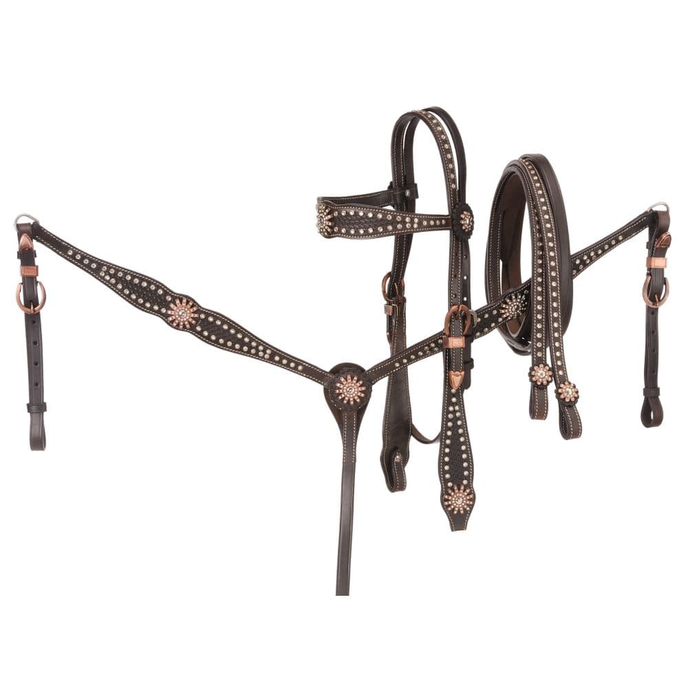 Headstall, Reins & Breastcollar Set with Spur Rowel Accents 3 Piece Set