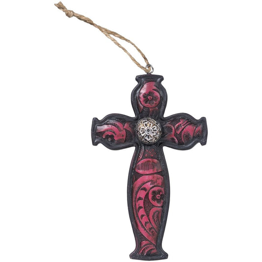 Pink Tooled Cross Ornament