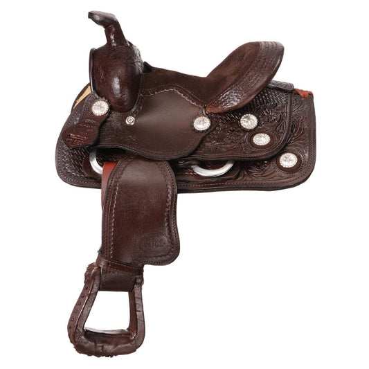 8" Miniature Western Tooled Trail Saddle w/Conchos